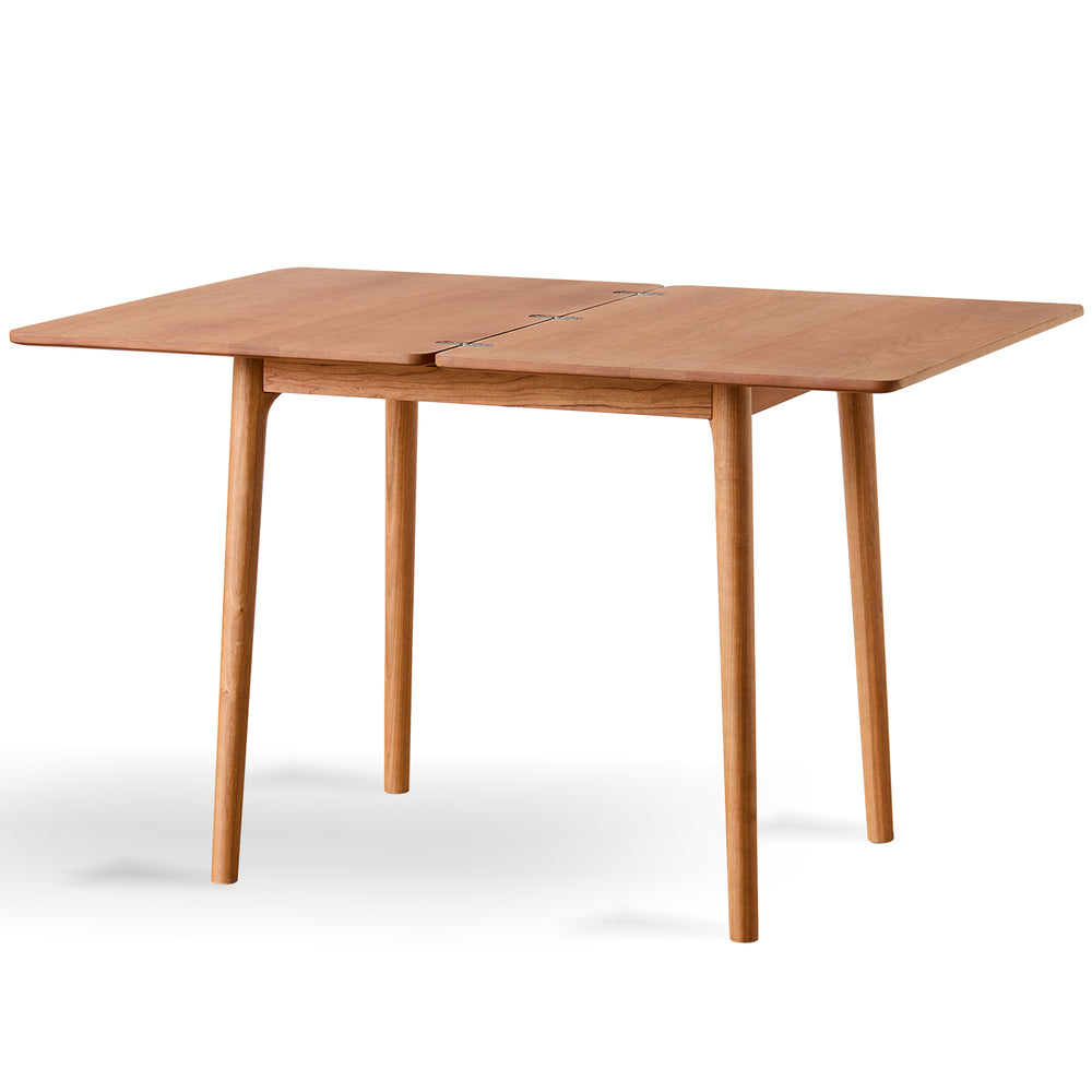 Scandinavian cherry wood dining table forest in white background.