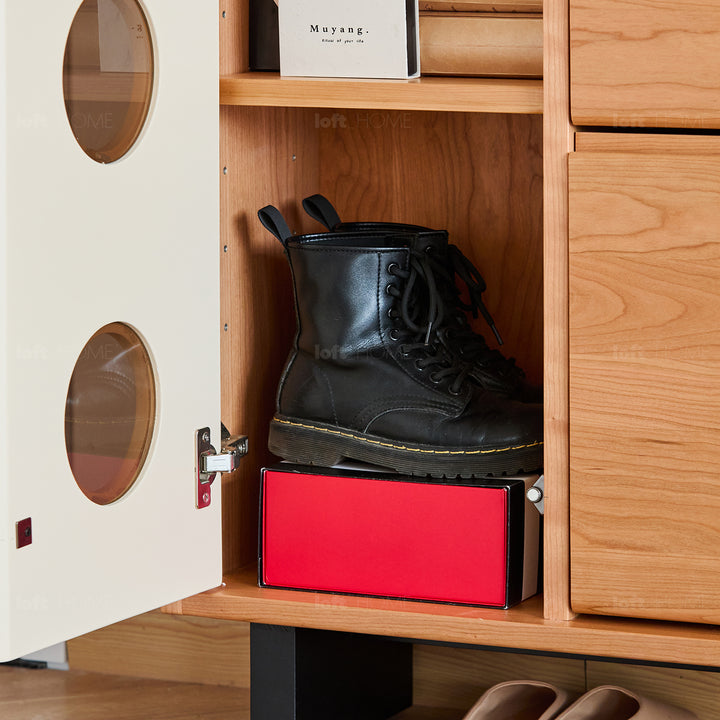Scandinavian cherry wood shoe cabinet timeless environmental situation.