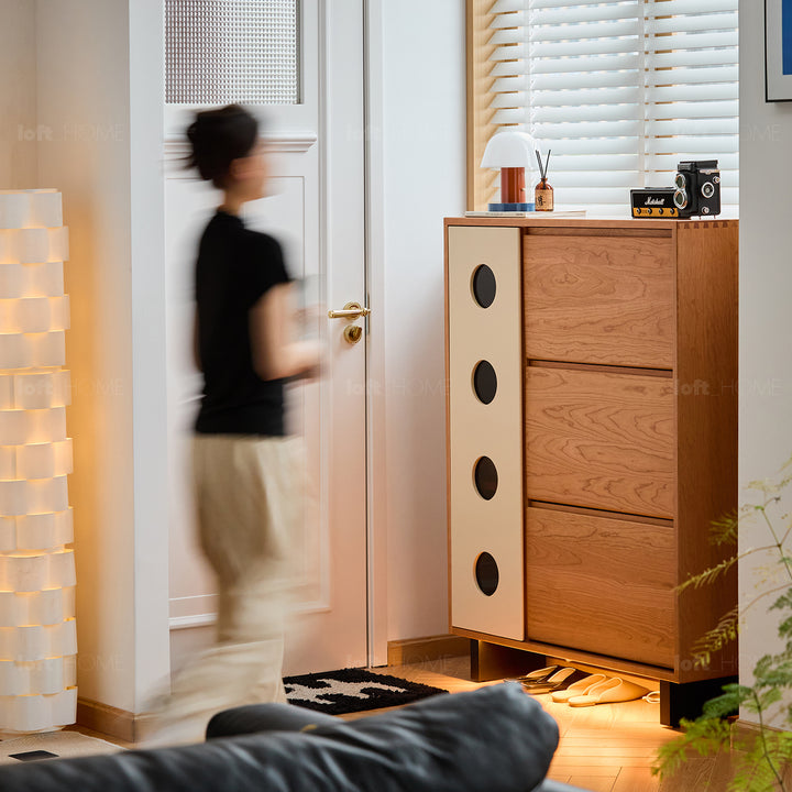 Scandinavian cherry wood shoe cabinet timeless detail 2.