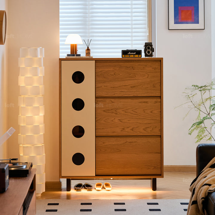 Scandinavian cherry wood shoe cabinet timeless detail 3.