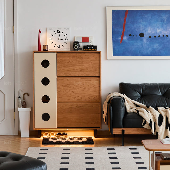 Scandinavian cherry wood shoe cabinet timeless detail 6.