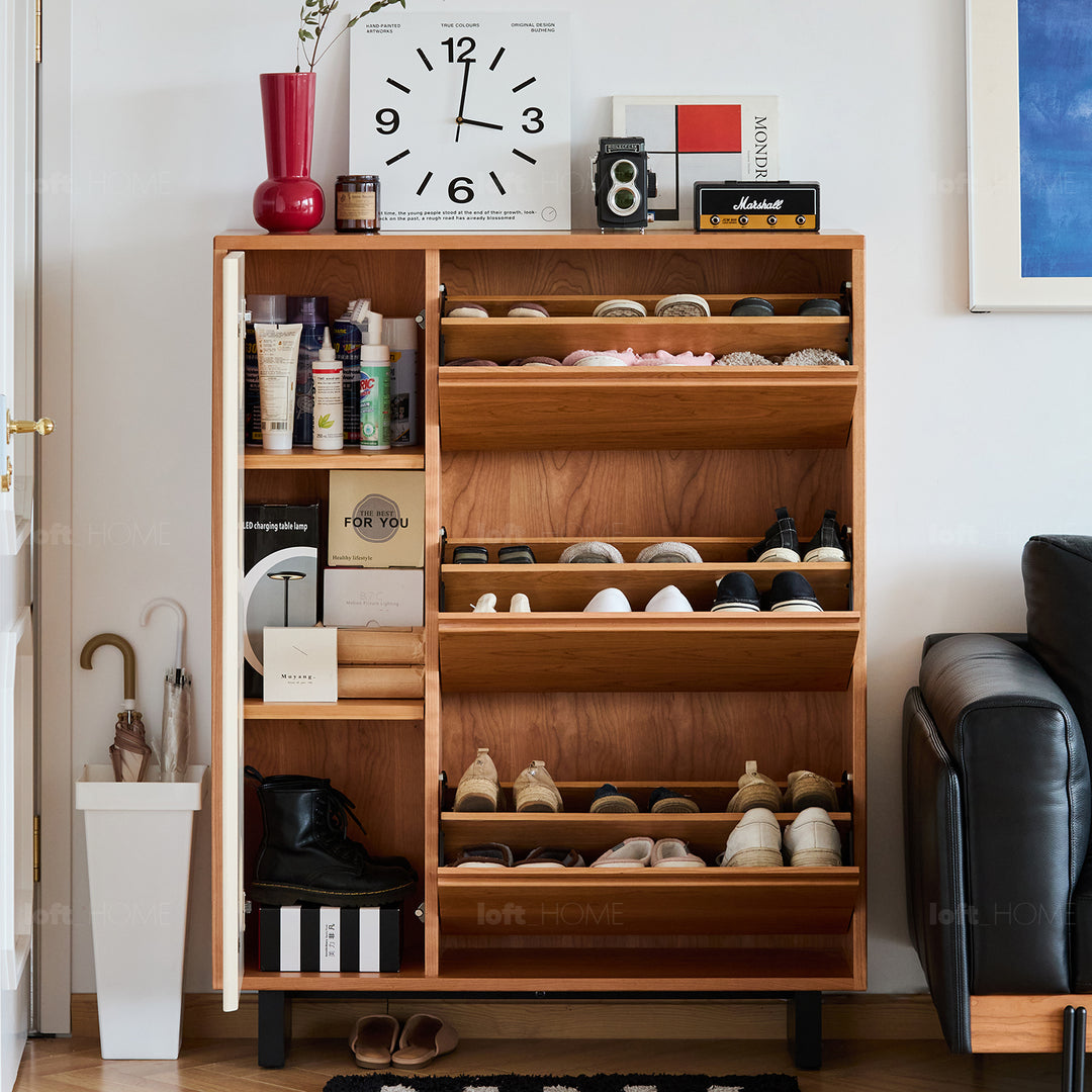 Scandinavian cherry wood shoe cabinet timeless in real life style.