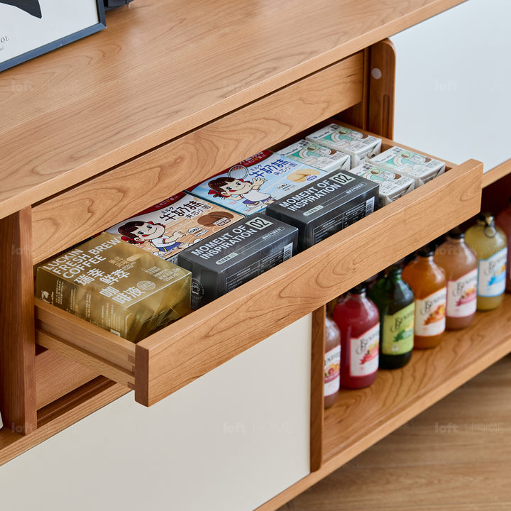 Scandinavian cherry wood side cabinet timeless in still life.