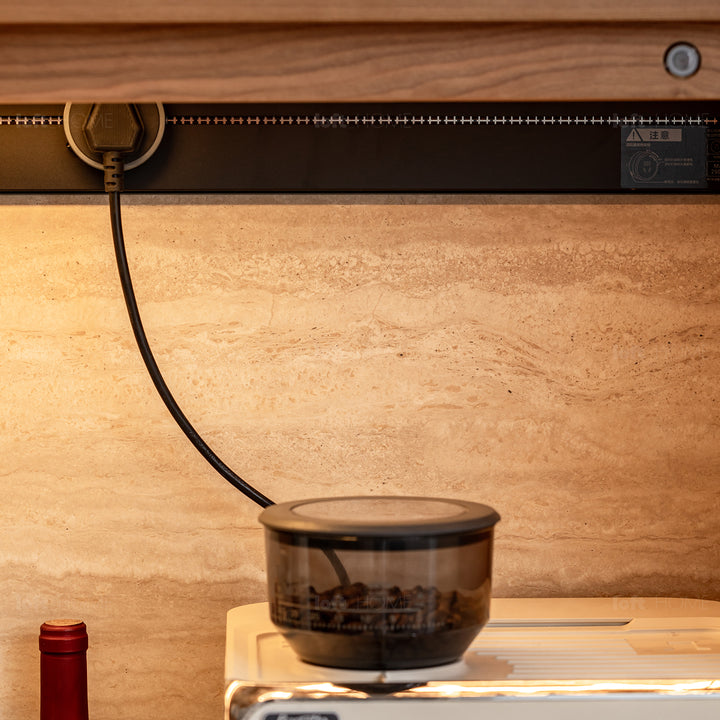 Scandinavian cherry wood sintered stone storage side cabinet timeless environmental situation.