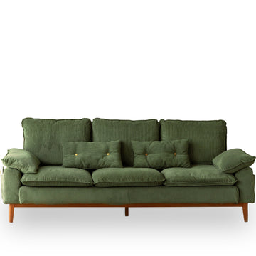 Scandinavian corduroy velvet fabric 3 seater sofa indigo in white background.