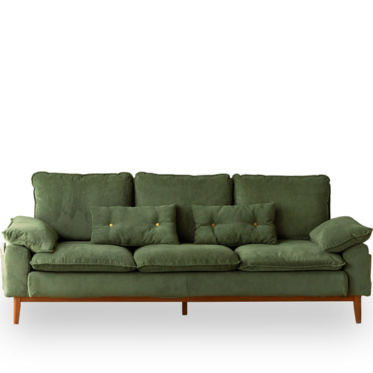 Scandinavian corduroy velvet fabric 3 seater sofa indigo in white background.