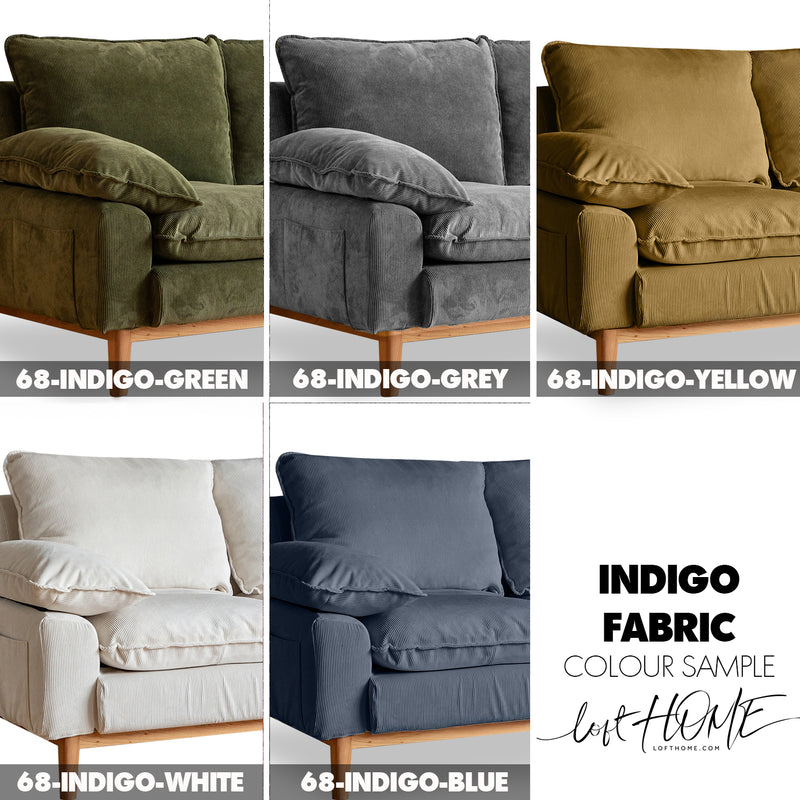 Scandinavian Corduroy Velvet Fabric 3 Seater Sofa INDIGO Color Swatches
