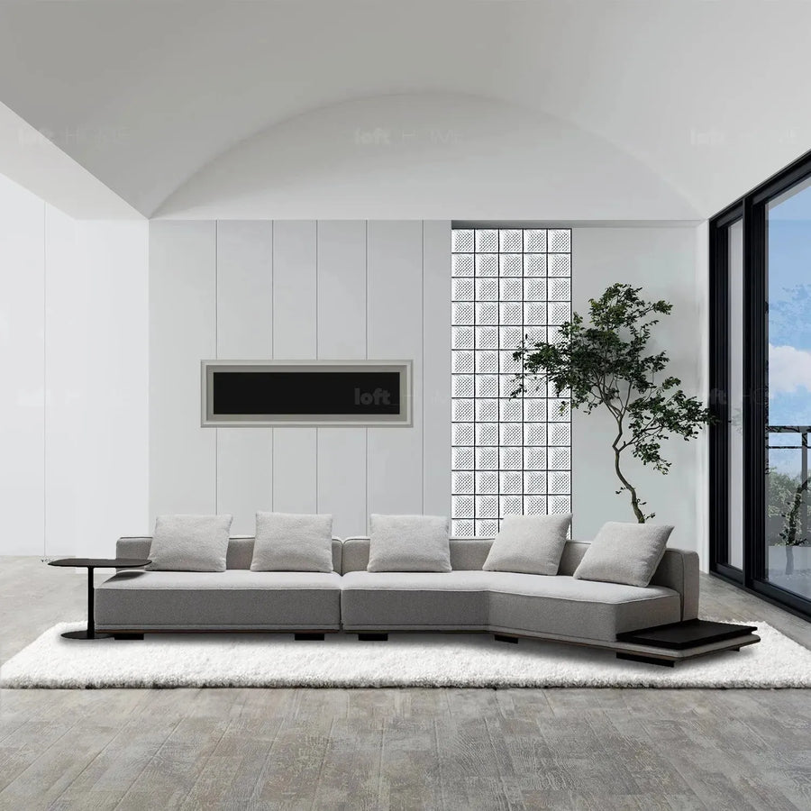 Minimalist mixed weave fabric modular l shape sectional sofa eleganza 3+l material variants.
