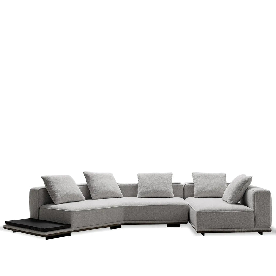 Minimalist mixed weave fabric modular l shape sectional sofa eleganza 4+l in still life.