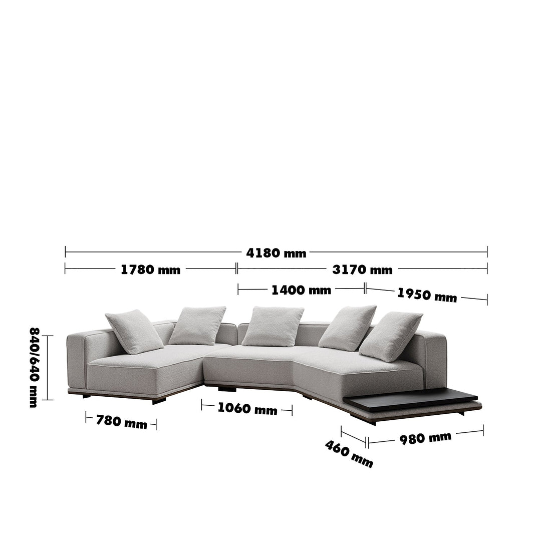 Scandinavian mixed weave fabric modular l shape sectional sofa eleganza 4+l size charts.