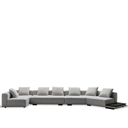 Minimalist mixed weave fabric modular l shape sectional sofa eleganza 7+l in white background.