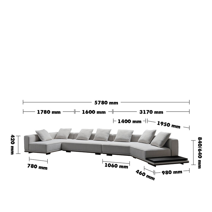 Scandinavian mixed weave fabric modular l shape sectional sofa eleganza 6+l size charts.