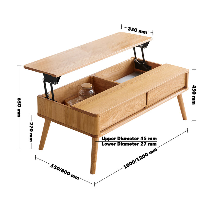 Scandinavian Oak Wood Coffee Table ROSETTA Size Chart