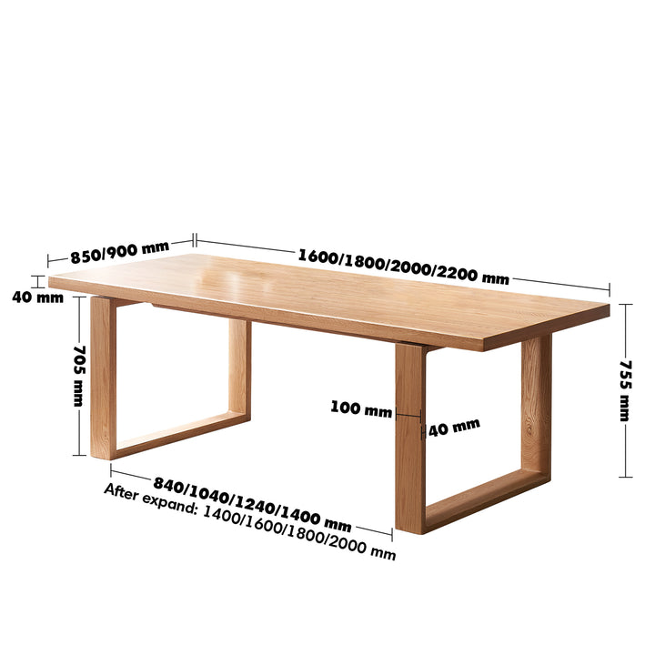 Scandinavian Oak Wood Dining Table KUMO Size Chart