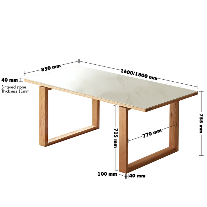 Scandinavian Sintered Stone Dining Table CLASSIC DINE Size Chart