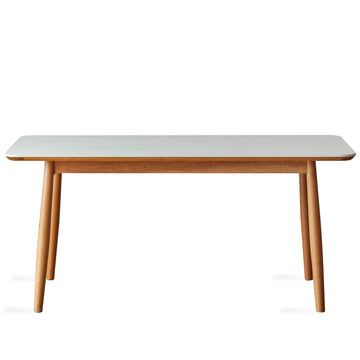 Scandinavian sintered stone dining table green in white background.