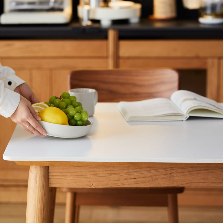 Scandinavian sintered stone dining table green in details.