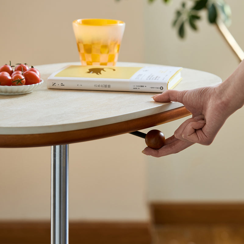 Scandinavian sintered stone height adjustable side table roman color swatches.