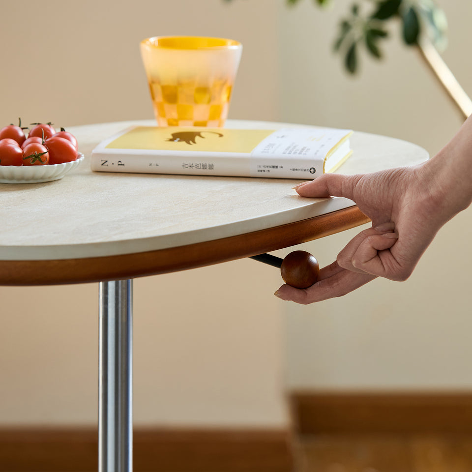 Scandinavian sintered stone height adjustable side table roman color swatches.