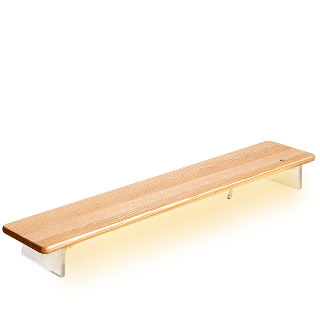 Scandinavian wood desktop monitor stand shelf aeris in white background.