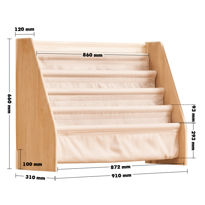 Scandinavian Wood Kids Bookshelf 4 Layers CHARM Size Chart