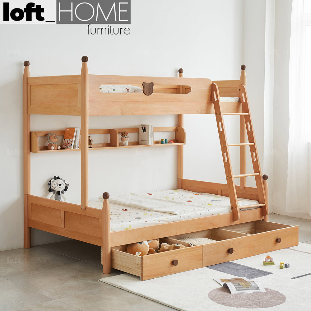 Scandinavian Wood Kids Bunk Bed With Storage BEAR Primary Product