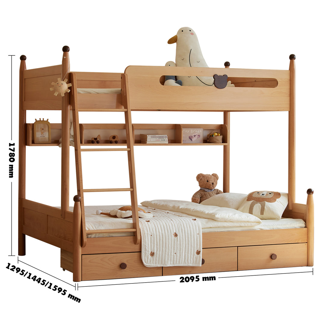 Scandinavian Wood Kids Bunk Bed With Storage BEAR Size Chart