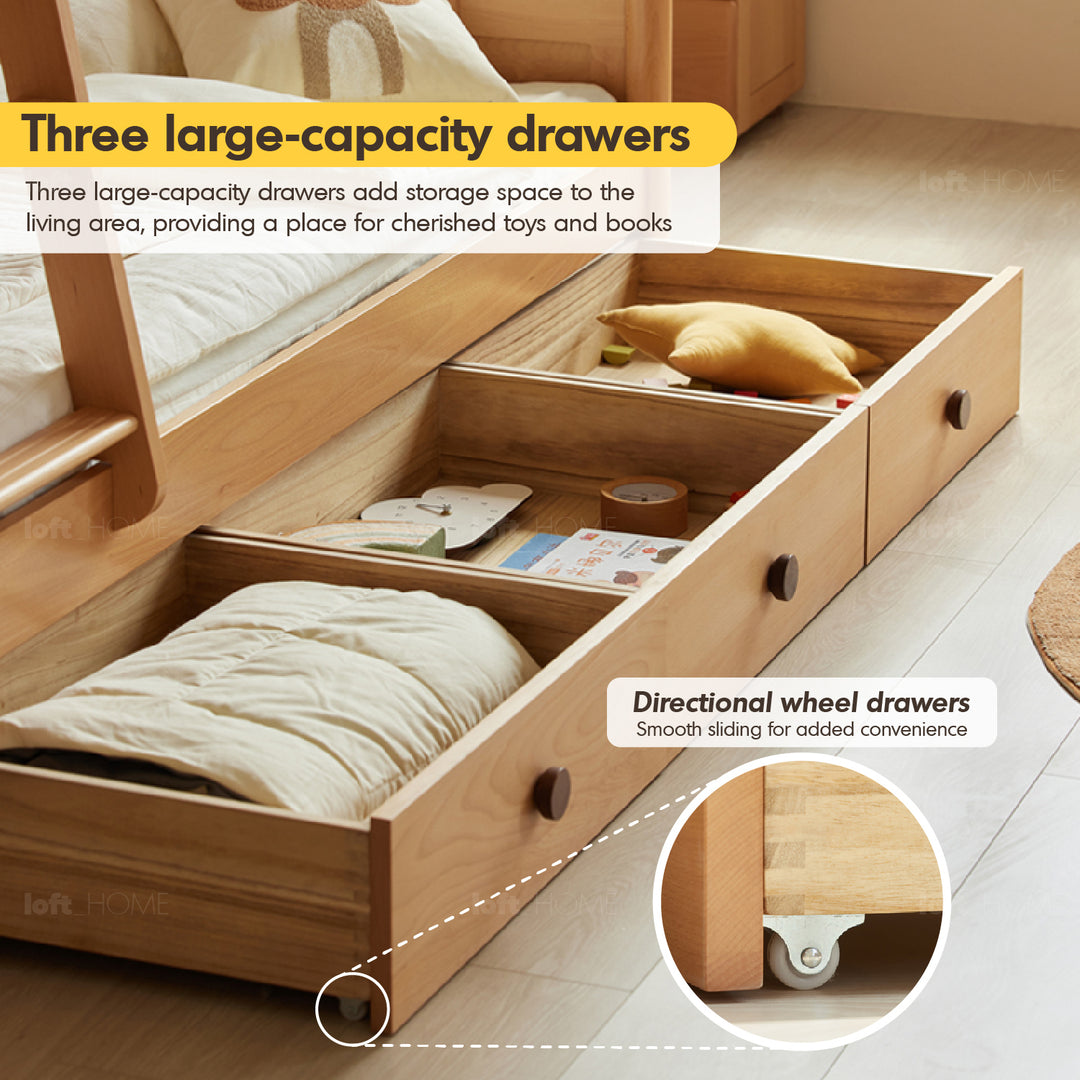 Scandinavian Wood Kids Bunk Bed With Storage BEAR Detail
