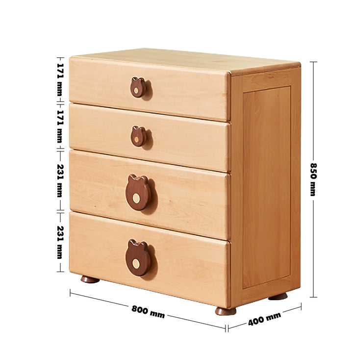 Scandinavian Wood Kids Drawer Cabinet TEDDY Size Chart