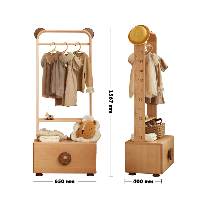 Scandinavian Wood Kids Cloth Hanger With Drawer TEDDY Size Chart