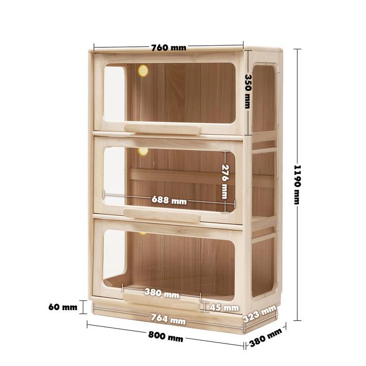 Scandinavian Wood Kids Display Cabinet JOY Size Chart