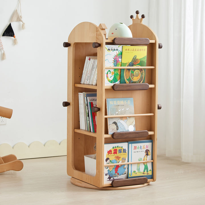 Scandinavian Wood Kids Revolving Shelf CROWN In-context