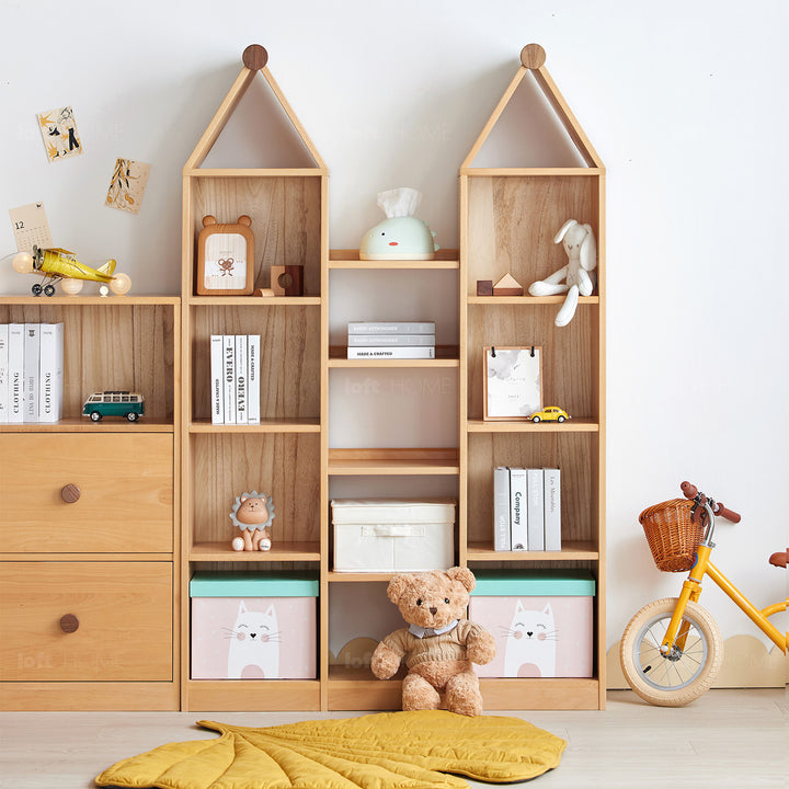 Scandinavian Wood Kids Shelf HOUSE In-context