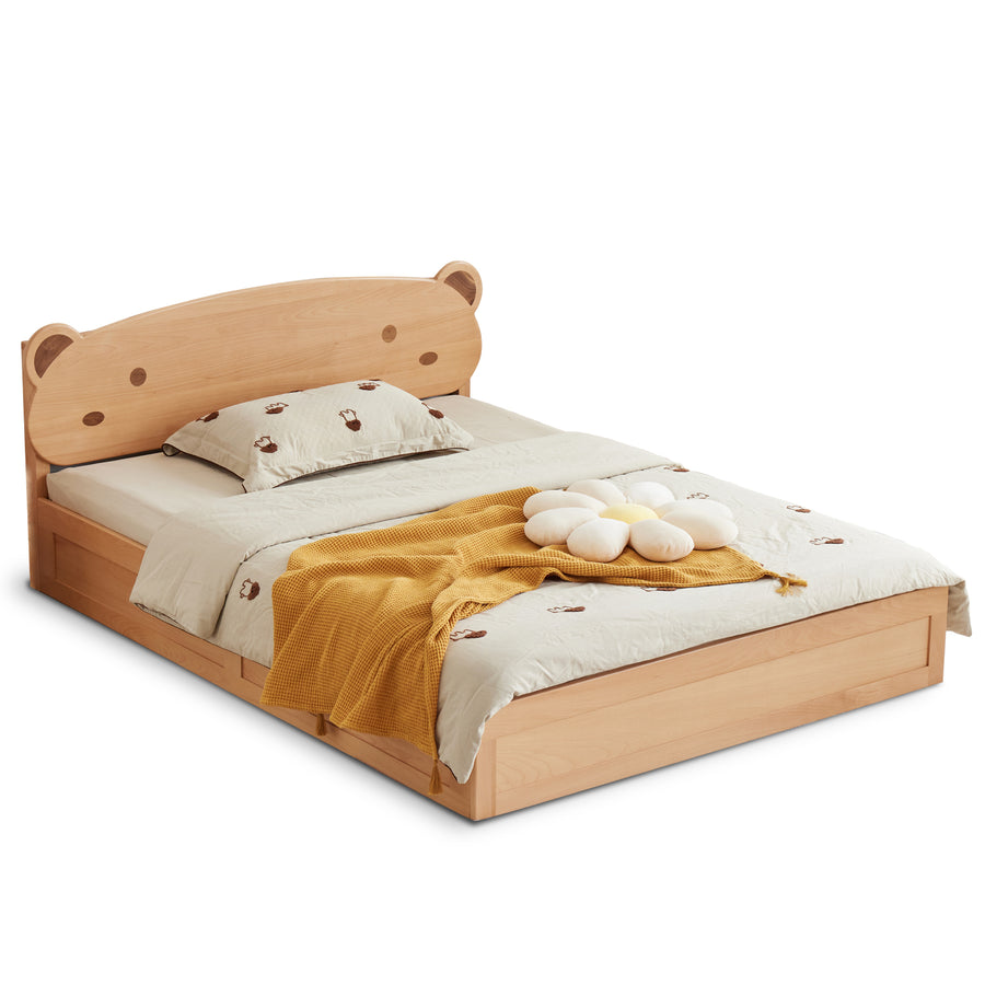 Scandinavian Wood Kids Storage Bed BEAR White Background