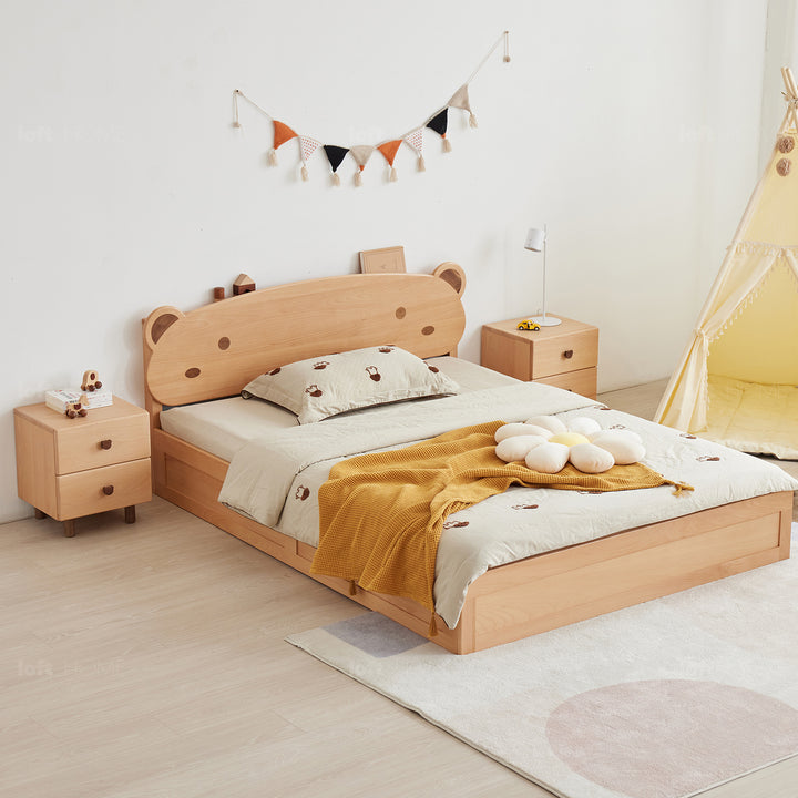 Scandinavian Wood Kids Storage Bed BEAR Color Variant