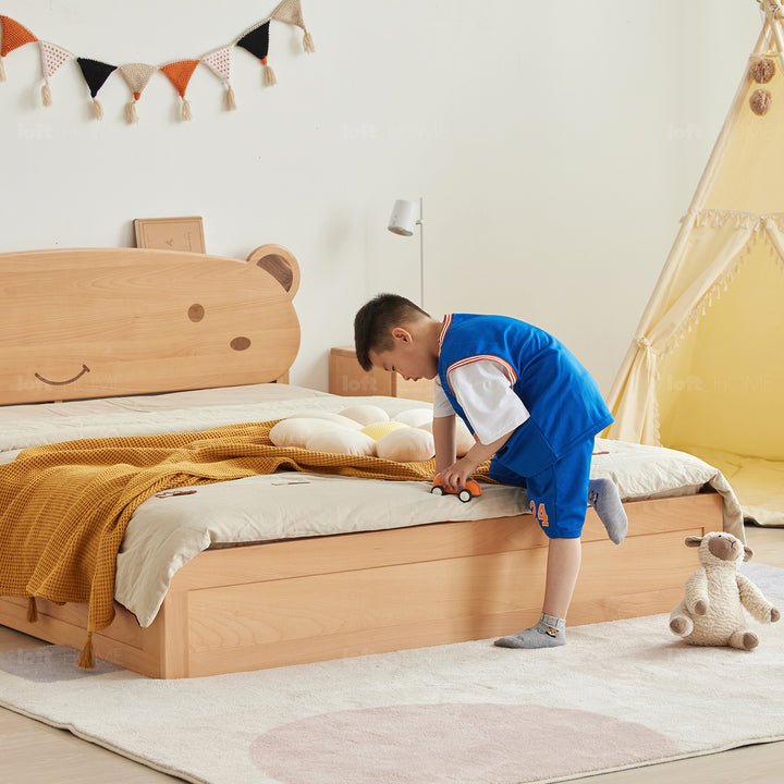 Scandinavian Wood Kids Storage Bed BEAR In-context