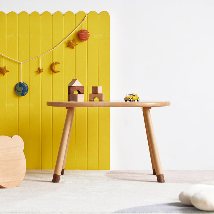 Scandinavian Wood Oval Kids Table BEAR In-context
