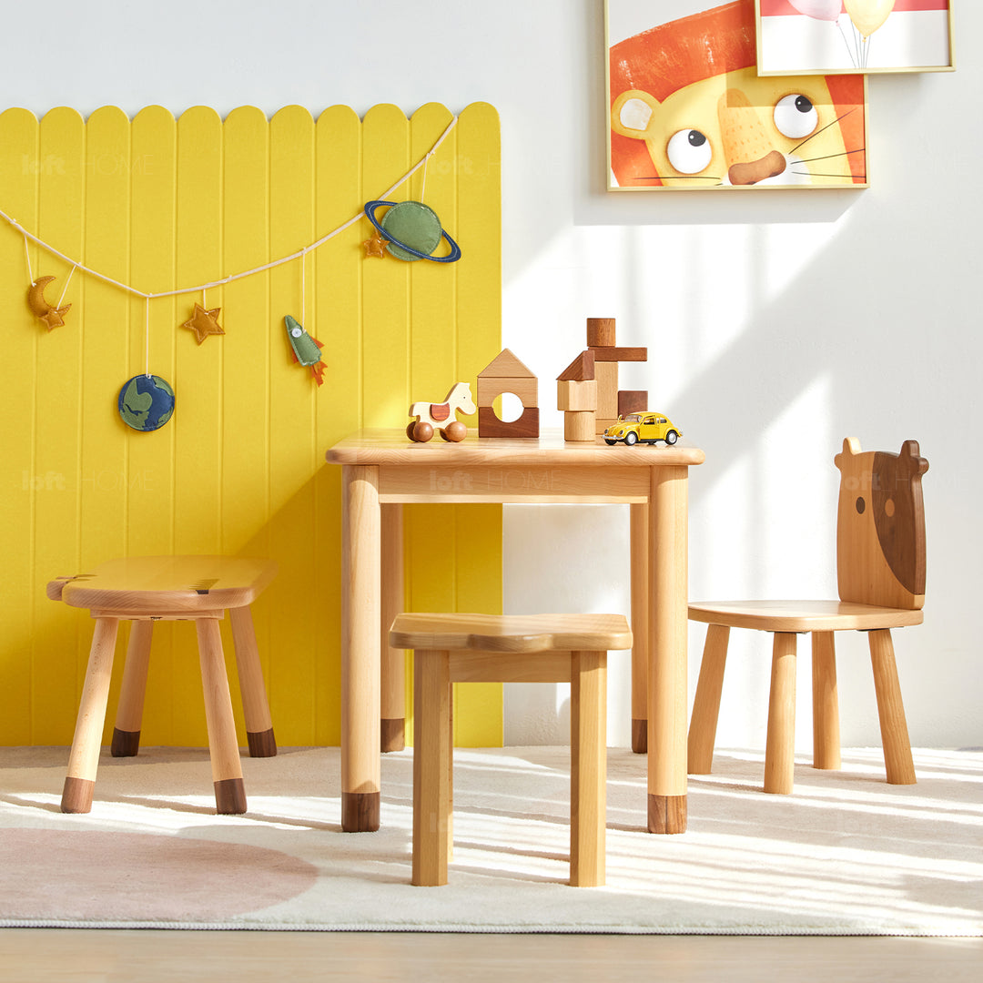 Scandinavian Wood Rectangle Kids Table BEAR In-context