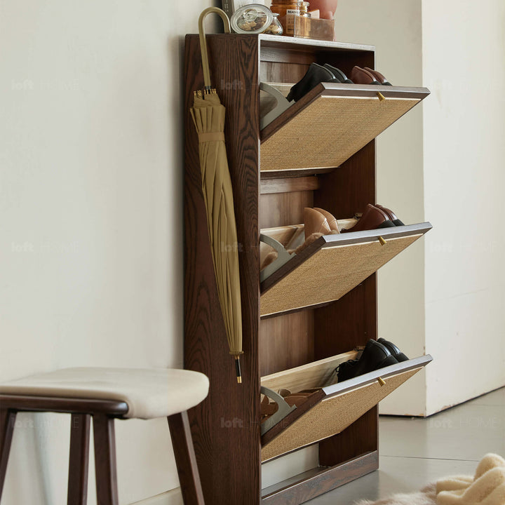 Scandinavian Wood Shoe Cabinet VINE WEAVE Detail 20