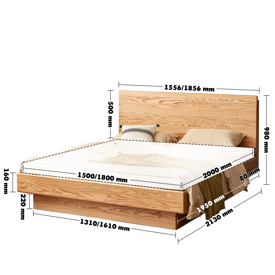 Scandinavian Wood Storage Bed Frame OAKMIST Size Chart