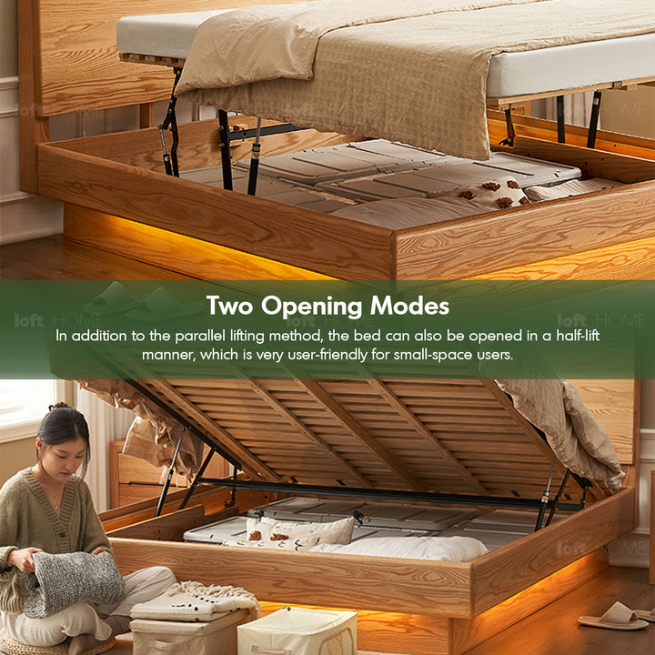 Scandinavian Wood Storage Bed Frame OAKMIST