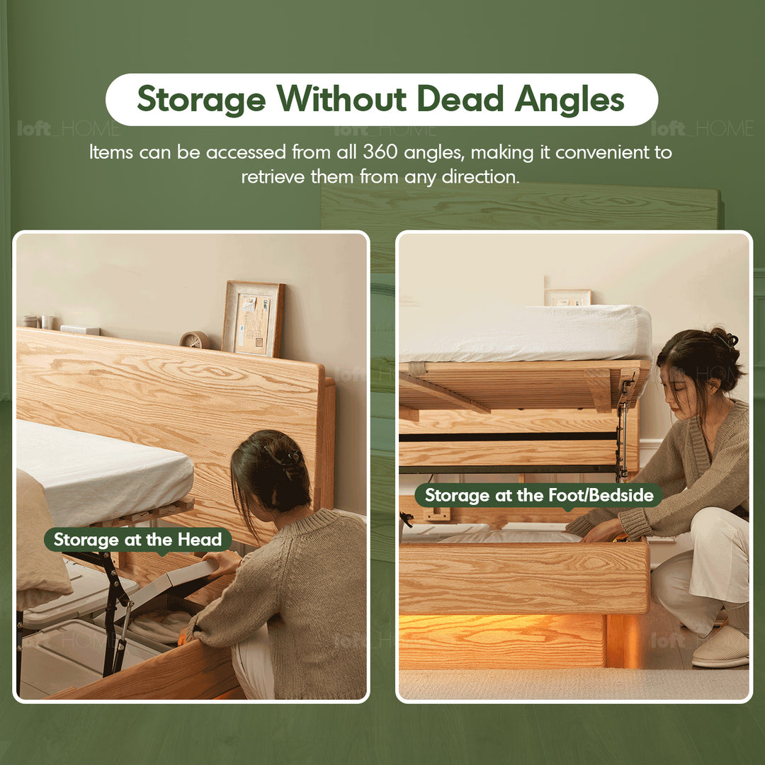 Scandinavian Wood Storage Bed Frame OAKMIST In-context