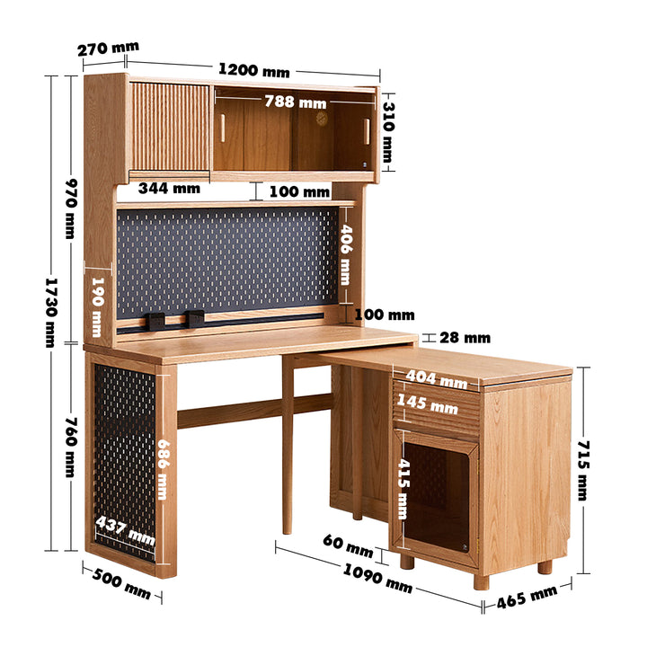 Scandinavian Wood Study Desk CORNER Size Chart