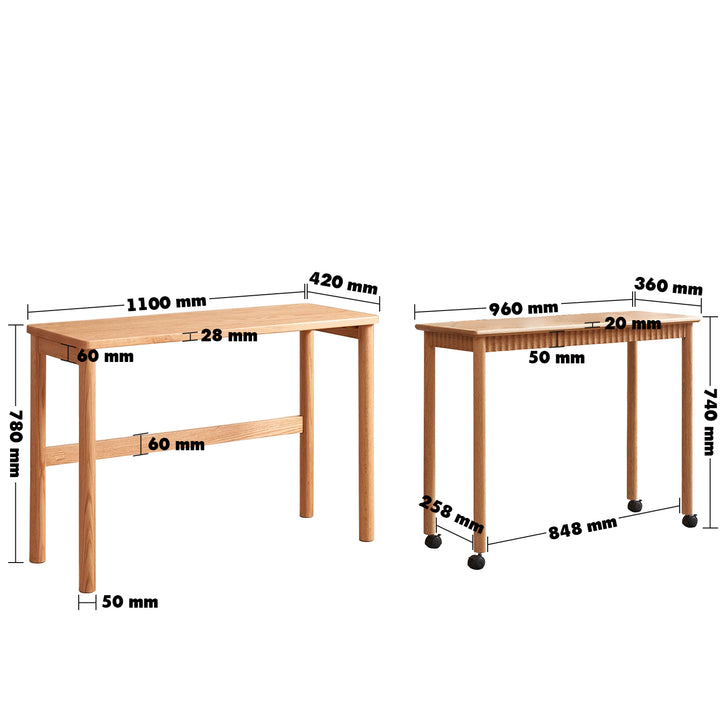 Scandinavian Wood Study Desk TWIN LAYER Size Chart