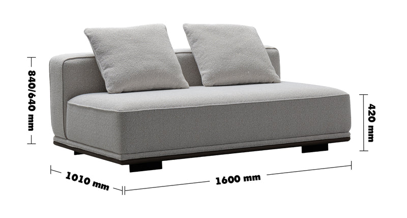 Minimalist Mixed Weave Fabric Modular Armless 2 Seater Sofa ELEGANZA Size Chart