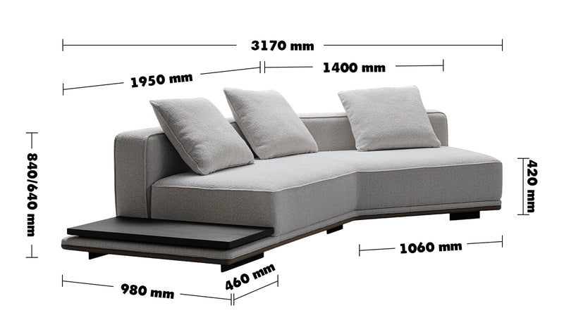 Minimalist Mixed Weave Fabric Modular L Shape Sectional Sofa ELEGANZA 1+L Size Chart