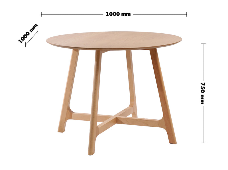 Scandinavian Oak Wood Veneer Round Dining Table ORBIT Size Chart