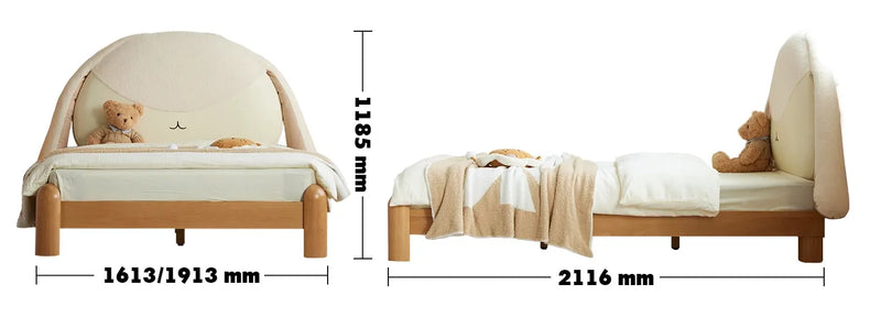 Cream Wood Kids Bed BUNNY Size Chart