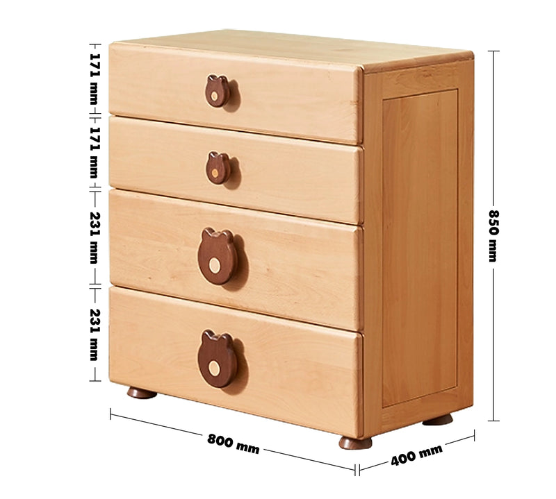 Scandinavian Wood Kids Drawer Cabinet TEDDY Size Chart