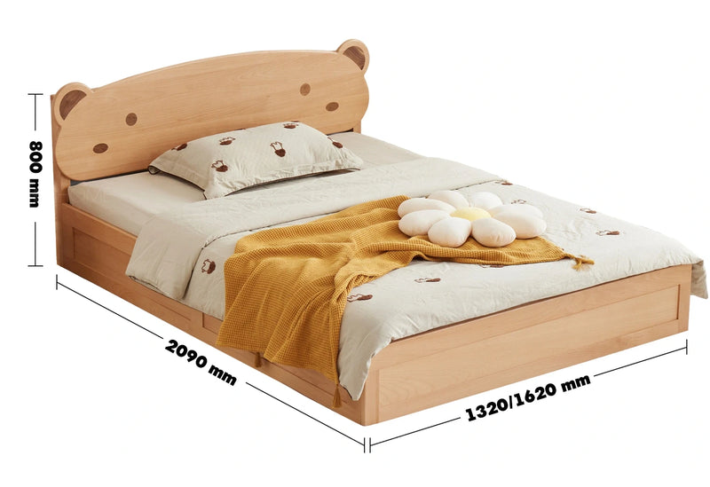 Scandinavian Wood Kids Storage Bed BEAR Size Chart